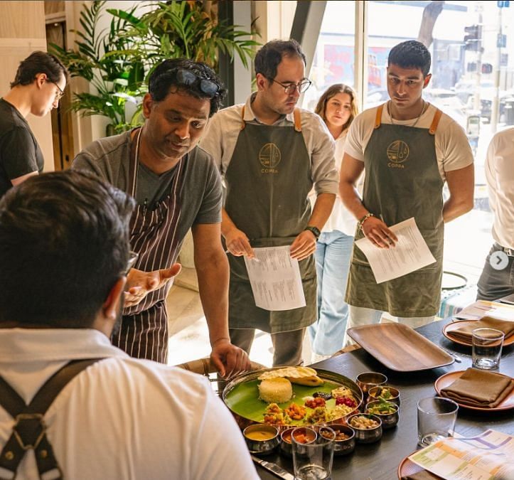 Srijith Gopinathan preparing for Vishu Sadya with his staff at Copra Restaurant