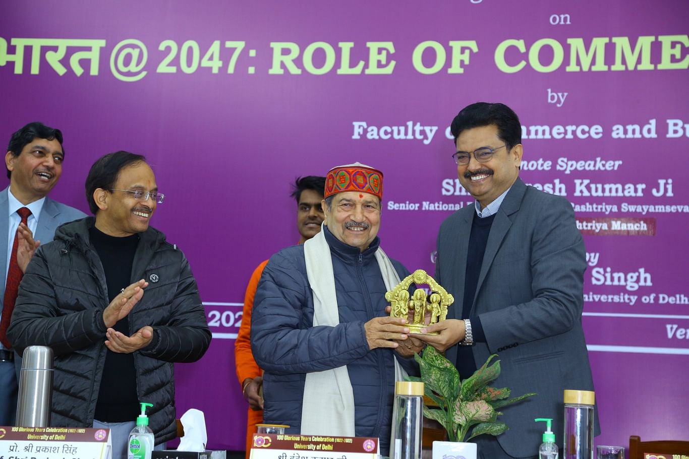 RSS national executive member Indresh Kumar at an event in Delhi University | X