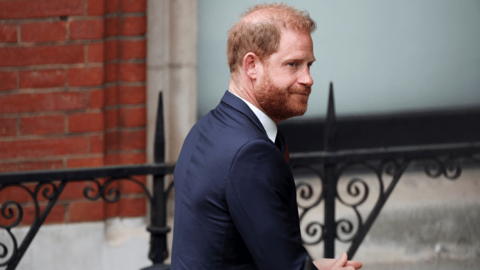 Britain's Prince Harry walks to attend court, for his appeal against the rejection of his legal challenge to the British government's decision to take away his police protection when he is in Britain, outside the High Court in London, Britain, April 9, 2025 | File photo | Reuters