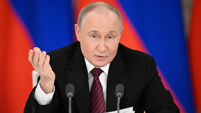 Russian President Vladimir Putin gives a statement to the media at the Kremlin in Moscow, Russia May 11, 2025
