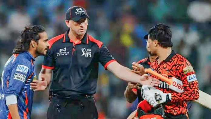 Umpire intervenes as Lucknow Super Giants' Digvesh Singh Rathi has heated exchange of words with Sunrisers Hyderabad's Abhishek Sharma | ANI