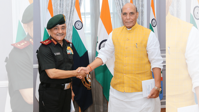 Chief of Defence Staff General Anil Chauhan and Defence Minister Rajnath Singh with the book 'Ready, Relevant and Resurgent : A Blueprint for the Transformation of India’s Military' | X/@HQ_IDS_India