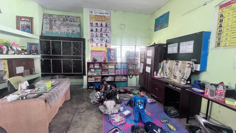Smart boards & shiny new desks stuck in red tape, Noida school kids study on mats in principal office