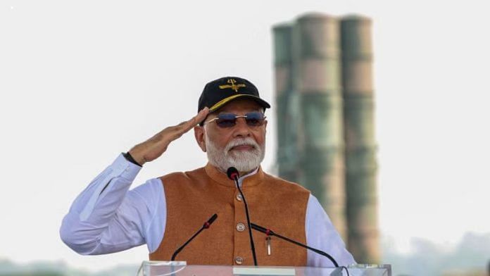 PM Modi with an S-400 in the background at the Adampur air base. | X
