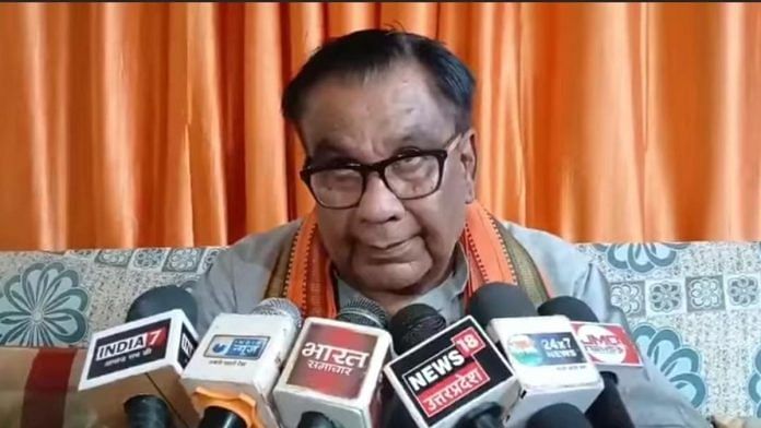 Babban Singh Raghuvanshi speaking to the media. | By special arrangement