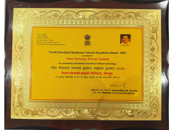 Niral Networks Receives Prestigious Pandit Deen Dayal Upadhyaya Telecom Excellence Award 2024 from Government of India