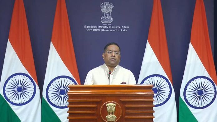MEA spokesperson Randhir Jaiswal during press briefing in New Delhi on 26 June, 2025 | YouTube @MEA