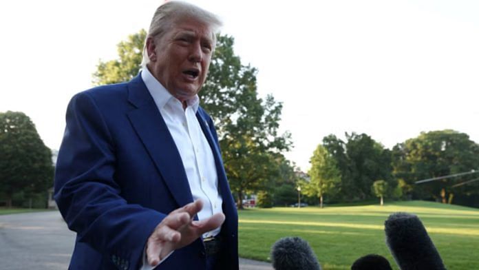 US President Donald Trump speaks to media ahead of boarding Marine One, in Washington, D.C., Tuesday. | Reuters