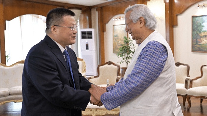 File photo of Chinese envoy Yao Wen with Bangladesh chief adviser Mohammad Yunus | X/@ChiefAdviserGoB