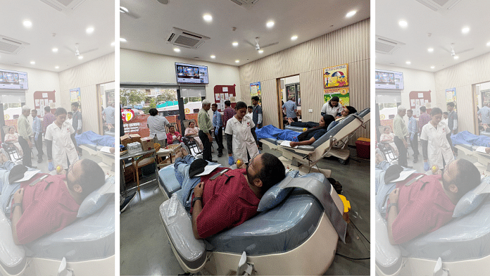 Volunteers are donating blood for the victims of the Air India plane crash, at the Red Cross office for the second day on Friday | By Special Arrangement
