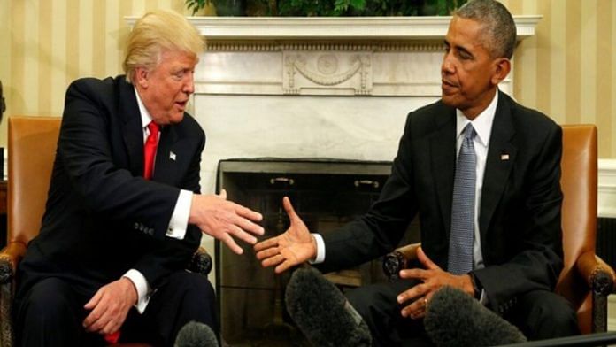 File photo of Trump and Obama in Oval office | ANI