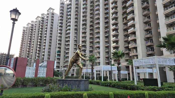 A statue at Gaur Sportswood | Shubhangi Misra, ThePrint