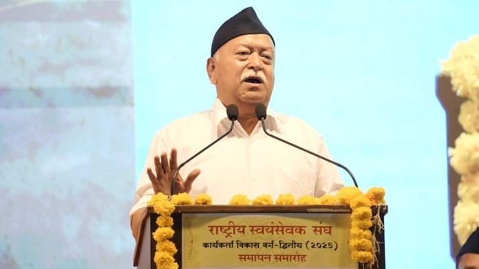 Rashtriya Swayamsevak Sangh (RSS) chief Mohan Bhagwat addressing the Karyakarta Vikas Varg-2 | Photo: X, @RSSorg
