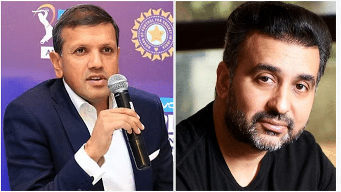 Rajasthan Royals team owner and businessman Manoj Badale (left) and former owner Raj Kundra (right) | Commons