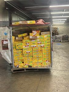 Mango shipment waiting for Gola at Dulles International Airport, Virginia