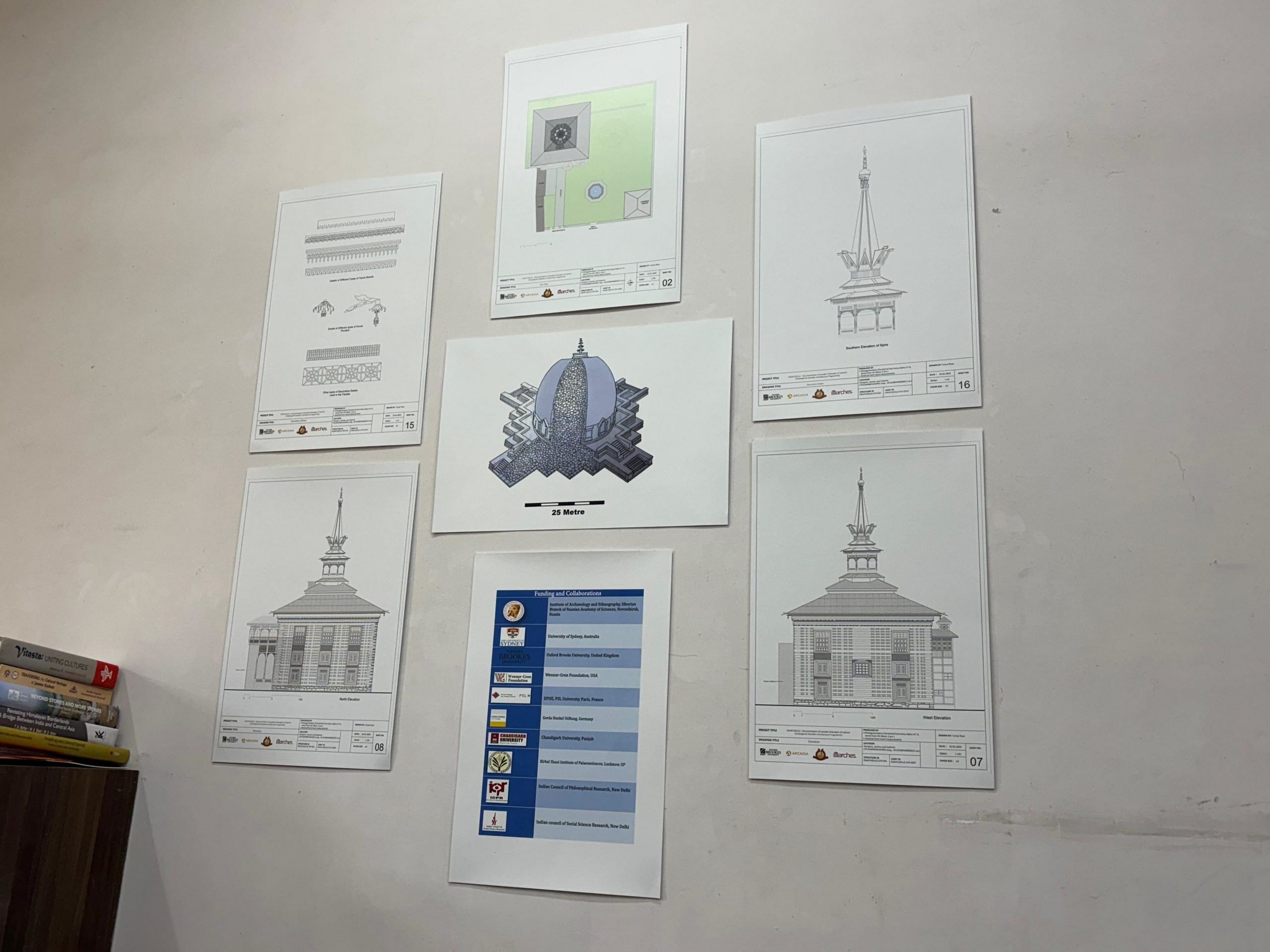 A wall, replete with architectural and archaeological diagrams, in Mohammad Ajmal Shah’s office | Photo: ThePrint