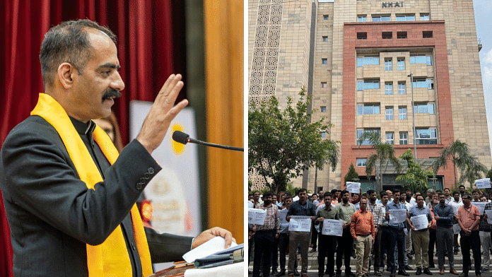 Minister Anirudh Singh | NHAI & Central Engineering Service (Roads) officials protest at NHAI headquarters in Delhi | Facebook/Anirudh Singh and X/@NHAIENGINEERS