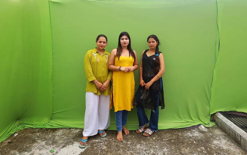 Meharulnisha, Hina and Mehak posing against the green screen at the studio | Manisha Mondal | ThePrint
