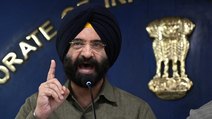Delhi Environment Minister Manjinder Singh Sirsa addressing press on 2 July, 2025 | Suraj Singh Bisht | ThePrint