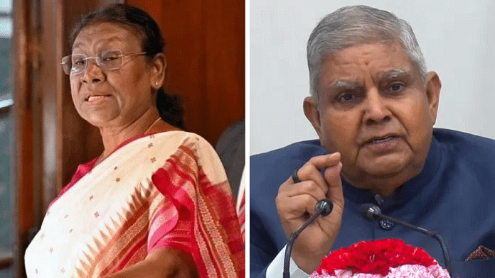 President Droupadi Murmu (L) and former Vice President Jagdeep Dhankhar (R) | ANI
