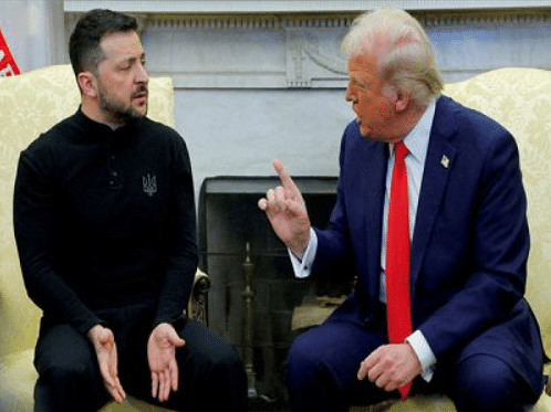 File Photo of US President Donald Trump meets Ukrainian President Volodymyr Zelenskyy at the White House in Washington DC | Reuters