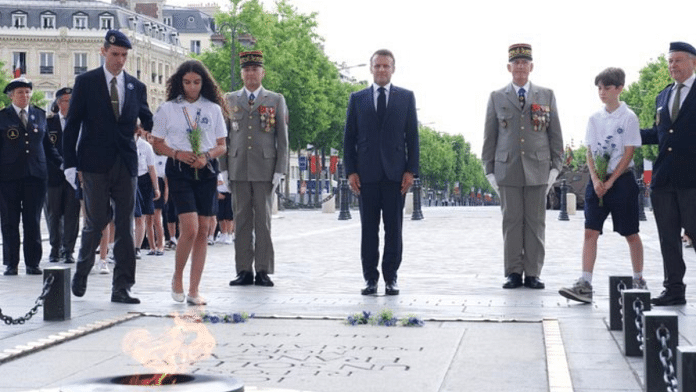 French president Emmanuel Macron arrives for the event ahead of the Bastille Day celebration | X/@EmmanuelMacron