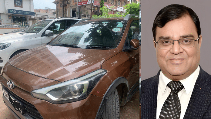 Gopal Khemka's car (maroon) in which he was shot by assailant outside his Patna residence | By special arrangement