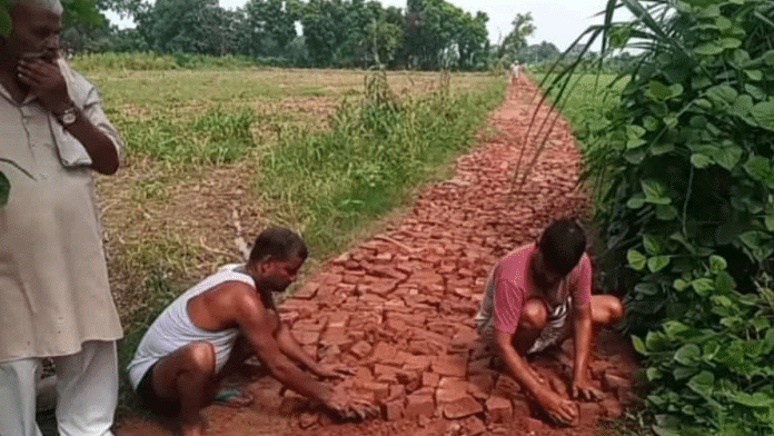 Villagers relay the road with bricks so that it remains accessible even during monsoon | By Special Arrangement