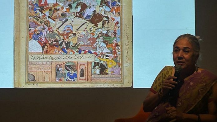 Swapna Liddle giving a talk at the DAG exhibition | Zenaira Bakhsh, ThePrint