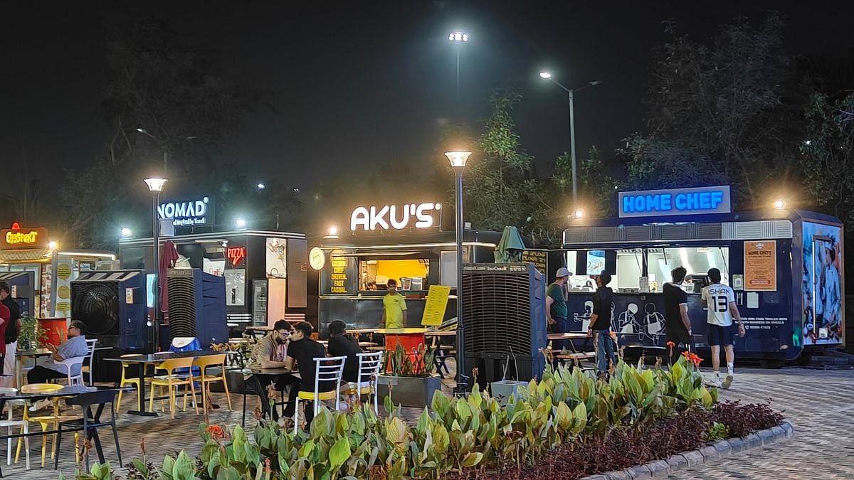 Food trucks at District 9. They're a major attraction at the venue | Photo: Tina Das, ThePrint