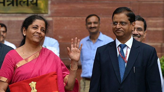 File photo of Nirmala Sitharaman with Subhash Chandra Garg | ANI