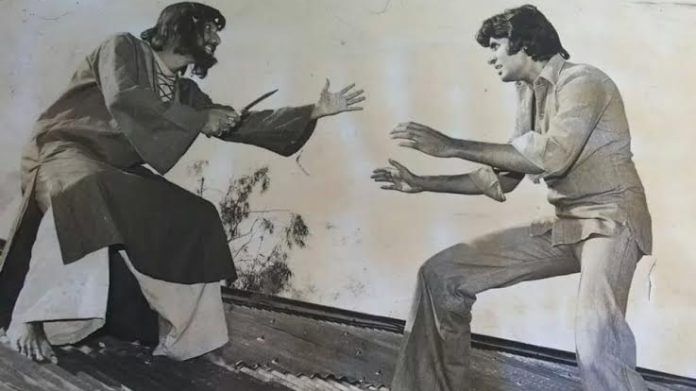 Assamese actor Dinesh Das and Bollywood actor Amitabh Bachchan in a still from 'Sonti' | By special arrangement