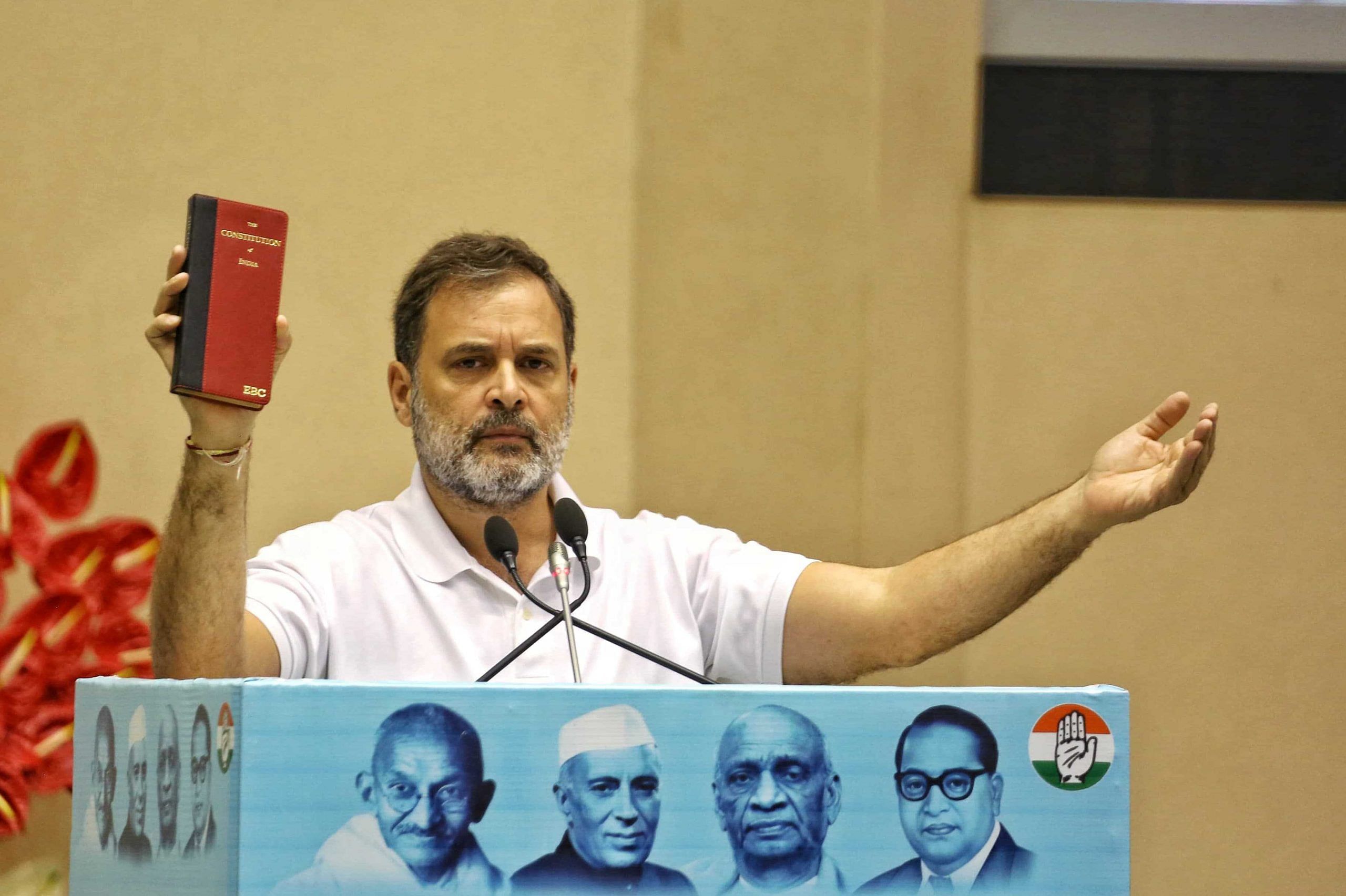 Rahul Gandhi speaks at the Congress conclave Saturday. Photo by Praveen Jain