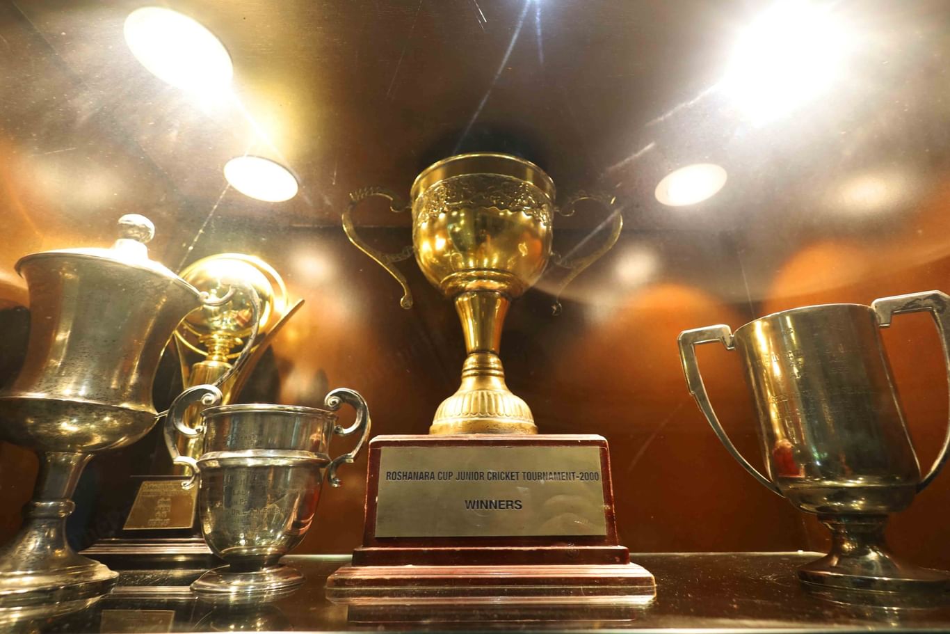 The cups mementos showcased at the main of the main building | Photo: Manisha Mondal | ThePrint