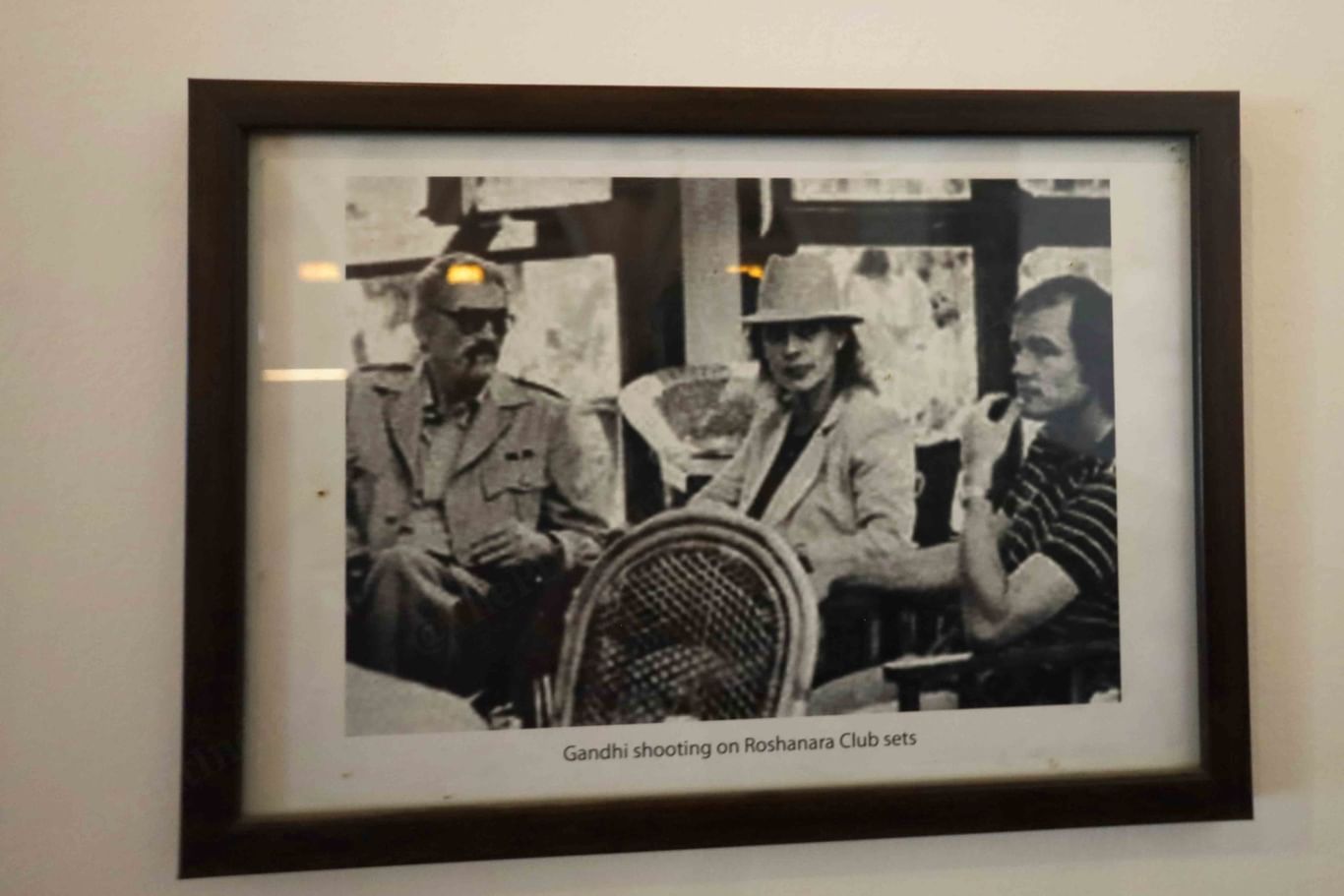 A photo of actors shooting Gandhi hanging on the newly painted walls | Photo: Manisha Mondal | ThePrint