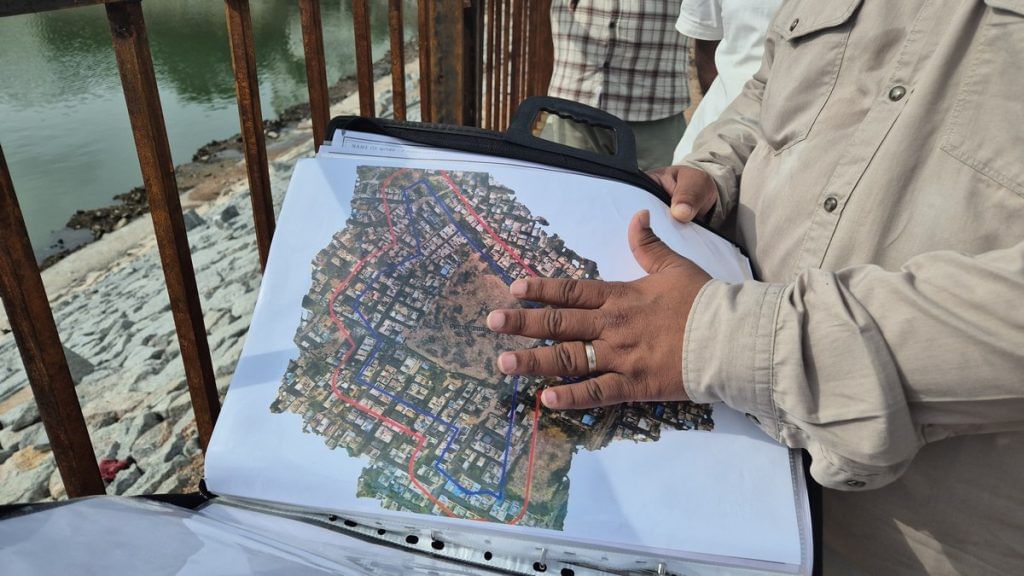 A map used by HYDRAA to trace the lost Bathukamma Kunta lake | Photo: Shubhangi Misra | ThePrint 