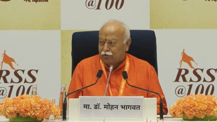 RSS chief Mohan Bhagwat during interaction with the media in New Delhi on 28 August, 2025 | X @RSSorg