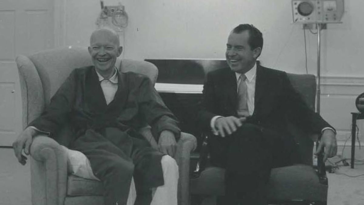 Richard Nixon, by then US President, visiting former President Dwight Eisenhower at Walter Reed Hospital in February 1969 | Picryl