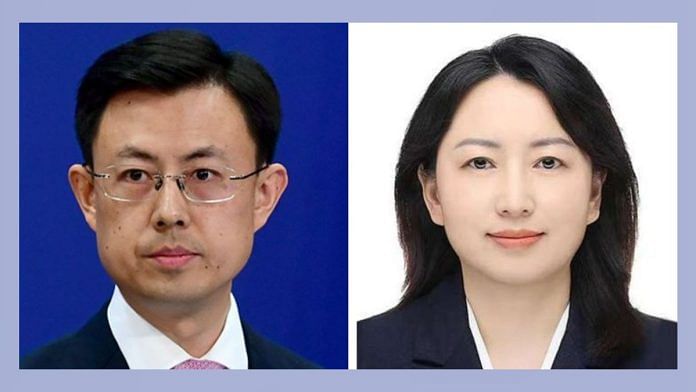 Chinese foreign ministry spokesperson Guo Jiakun & Chinese embassy spokesperson in New Delhi Yu Jing | X
