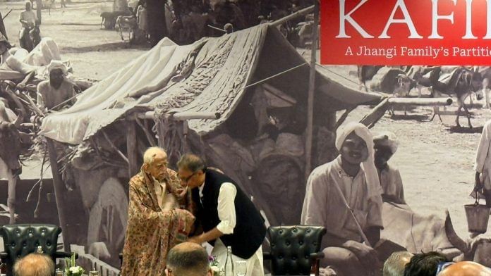 Author Sumant Batra with Thakur Das Miglani, a 93-year-old Partition survivor, at the launch of 'Kafila: A Jhangi Family’s Partition Memoir'