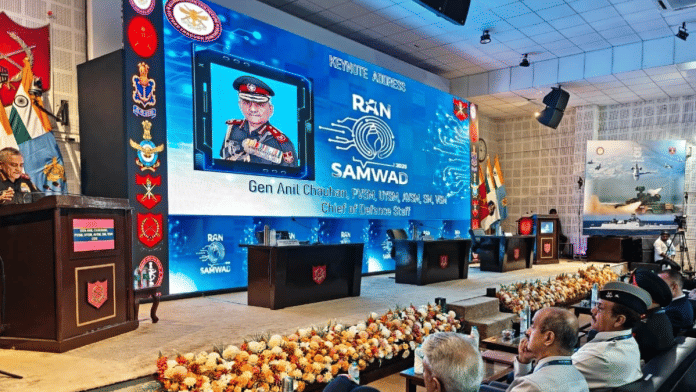 Chief of Defence Staff (CDS) General Anil Chauhan delivers the keynote address at Ran Samwad on Tuesday | X/@HQ_IDS_India