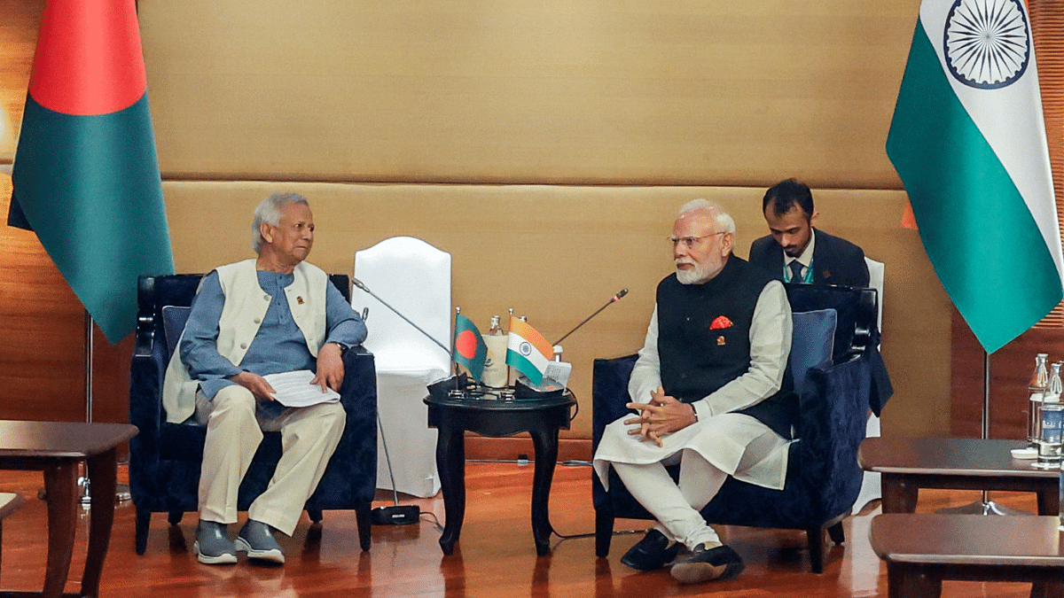 Prime Minister Narendra Modi during a meeting with Bangladesh Chief Adviser Muhammad Yunus on the sidelines of the BIMSTEC Summit in Bangkok on 4 Apr. | ANI File