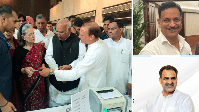 (Clockwise from left) Congress President Mallikarjun Kharge & CPP Chairperson Sonia Gandhi cast their votes in Constitution Club of India election. BJP MPs Rajiv Pratap Rudy and Sanjeev Balyan. | ANI & X