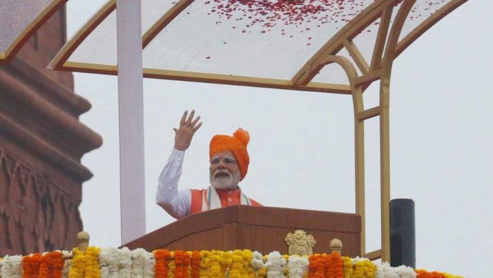 Prime Minister Narendra Modi speaking at the Red Fort In Delhi Friday | Praveen Jain | ThePrint