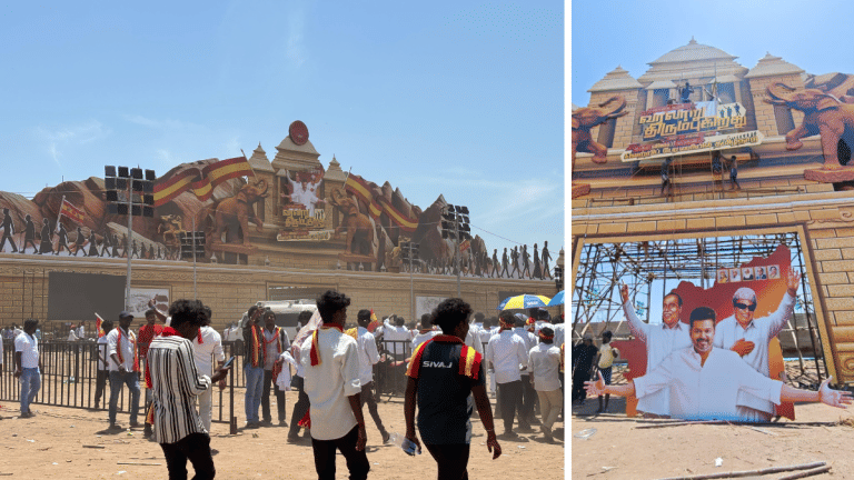 A cutout worth a thousand words: Why Vijay is using Annadurai & MGR’s photos at TVK conference