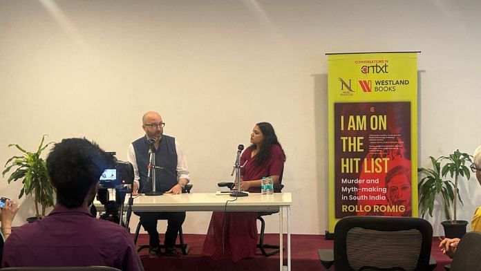 Rollo Romig with Neha Dixit at Jawahar Bhawan, New Delhi | Zenaira Bakhsh, ThePrint