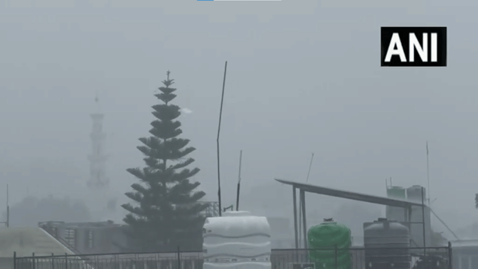 Screengrab from ANI video showing heavy rain in parts of Poonch, Jammu and Kashmir | X/@ANI