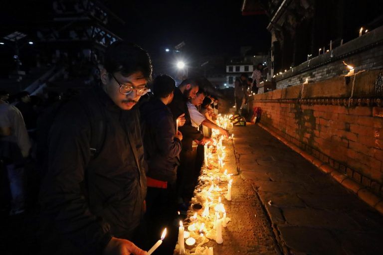 At Kathmandu’s ‘museum of temples’, light & prayers for the departed. Scenes from Durbar Square