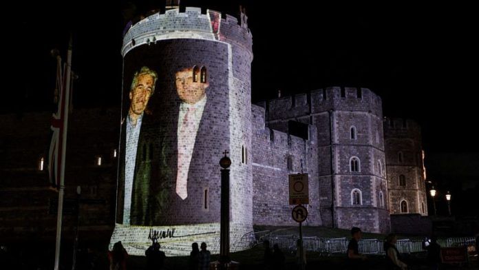 An image of U.S. President Donald Trump alongside Jeffrey Epstein is projected on Windsor castle, 16 September 2025. | Phil Noble | Reuters