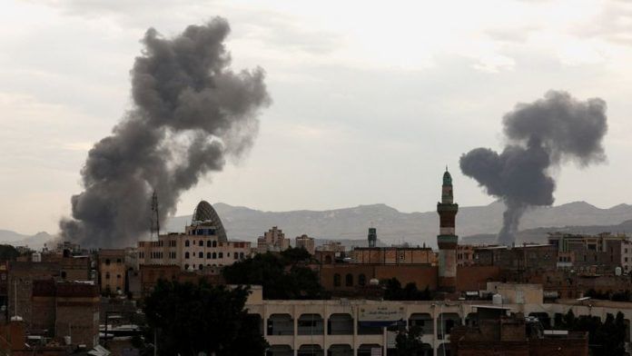 Smoke billows following an Israeli air strike in Sanaa on 10 September 2025. | Khaled Abdullah | Reuters